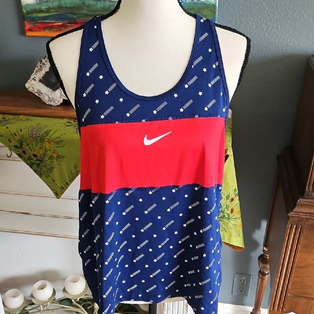 Nike Blue and Red Athletic Tank with White Swoosh
